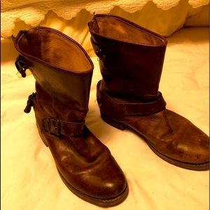 SOLD!! Frye leather boots with zippers & buckles!